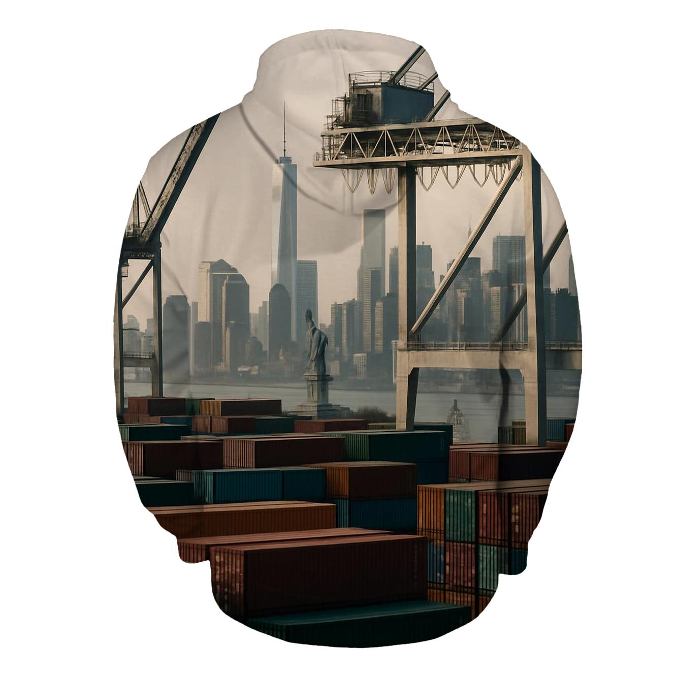 Upper Bay Container Terminal View Of Downtown Silhouette heavyweight hoodies