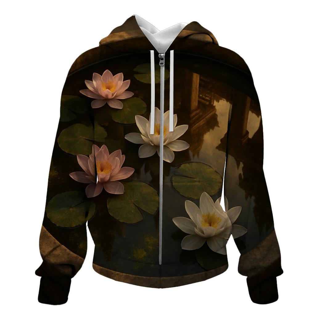Water Lilies In Reflected Temple Courtyard hoodie trends