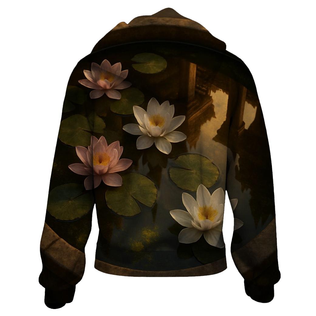 Water Lilies In Reflected Temple Courtyard hoodie trends