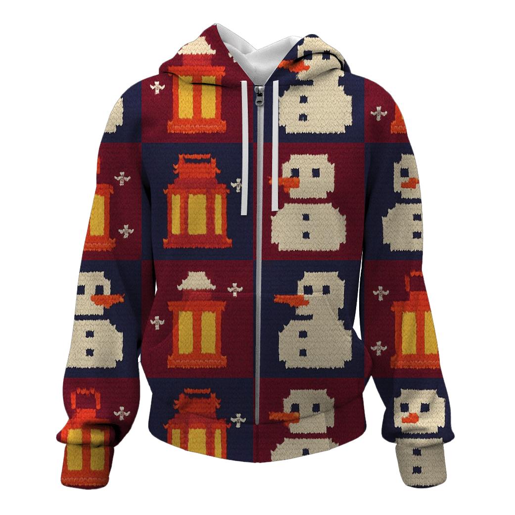 Snowman Lantern Checkerboard Design custom hoodies