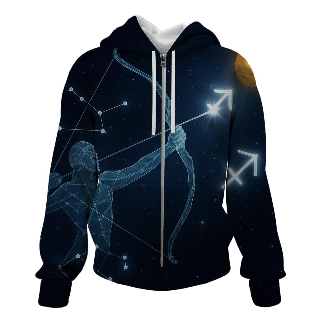 Sagittarius Cosmic Archer Trajectory embroidered hoodies