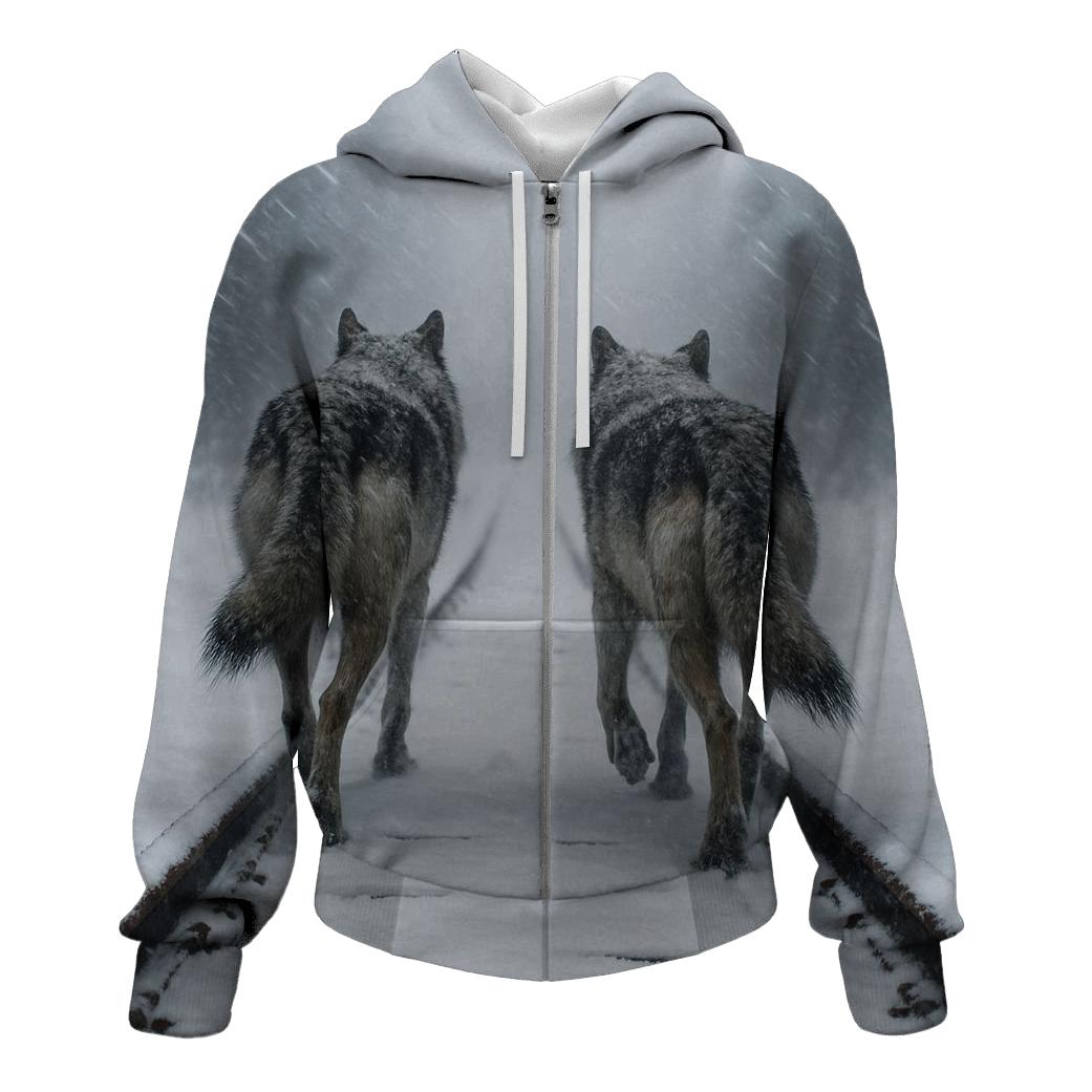 Railway Snowstorm Wolf Pair premium hoodies