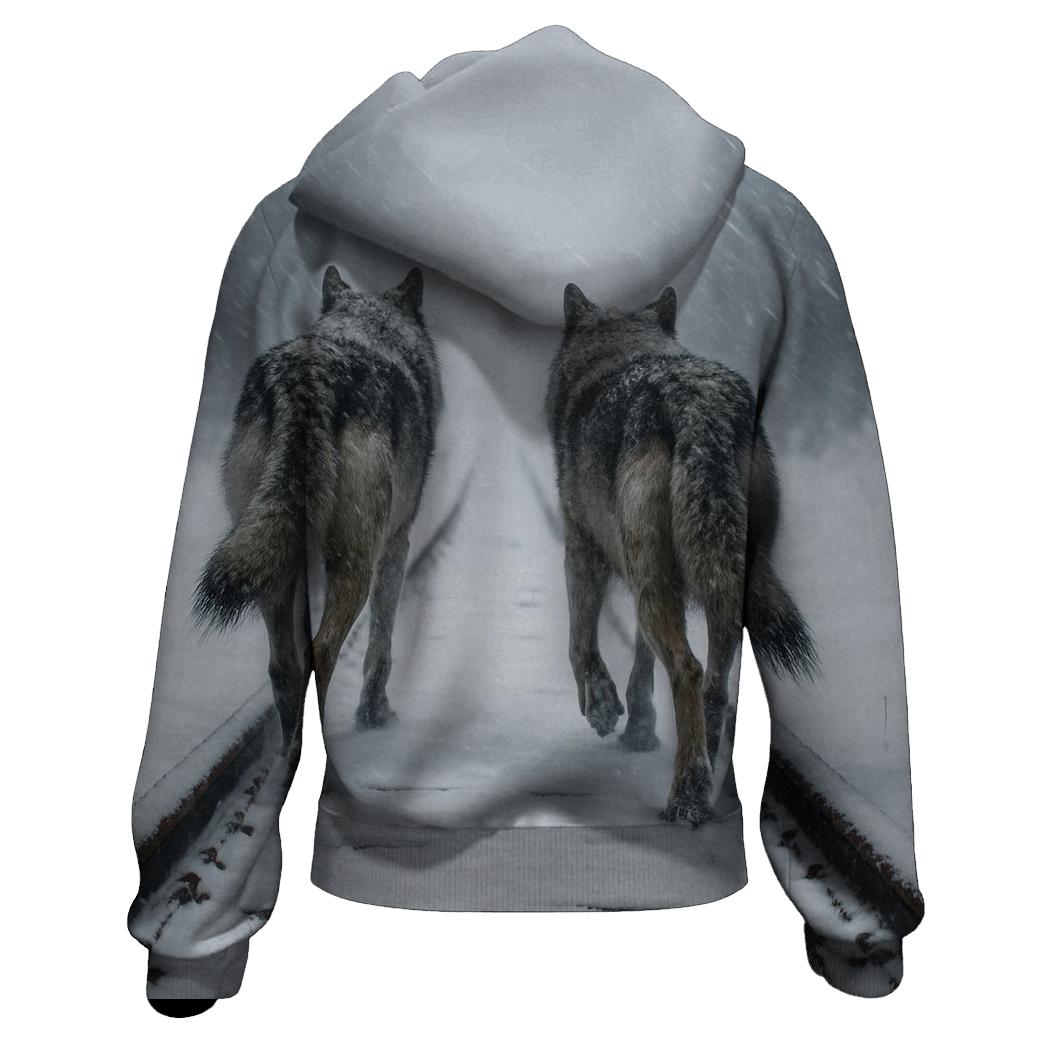 Railway Snowstorm Wolf Pair premium hoodies