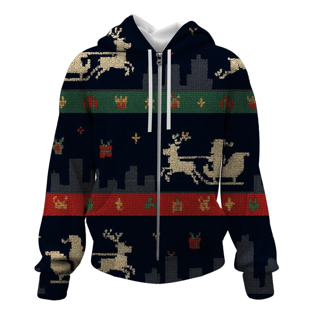 Santa Sleigh Skyline Stripes Design graphic hoodies