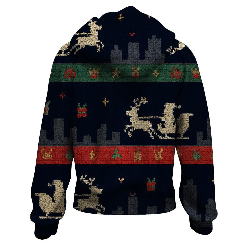 Santa Sleigh Skyline Stripes Design graphic hoodies