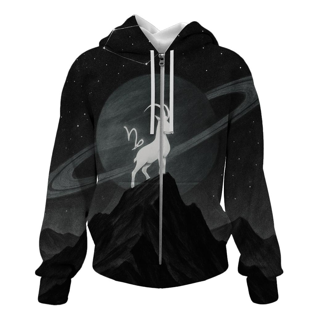 Capricorn Mountain Ringed Planet pullover hoodies