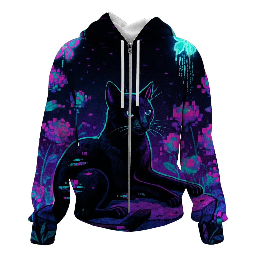 Glitched Garden Cat hoodies fashion