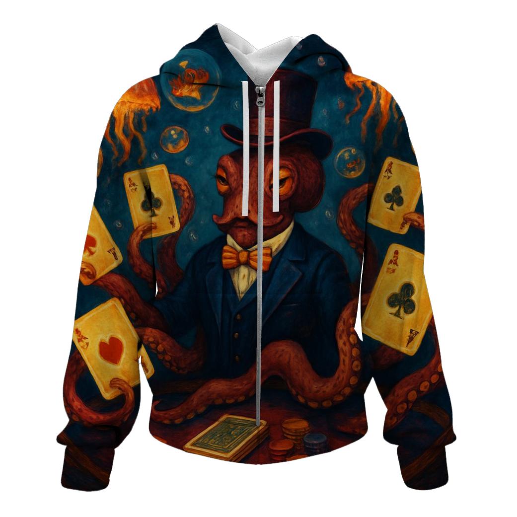 Card Dealer Octopus zip-up hoodies