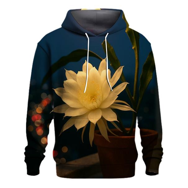 Night Blooming Cereus In Urban Balcony Glow premium hoodies