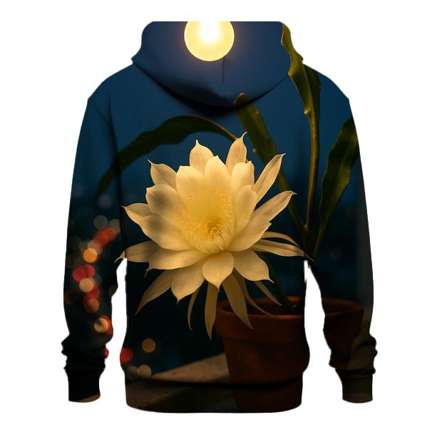 Night Blooming Cereus In Urban Balcony Glow premium hoodies