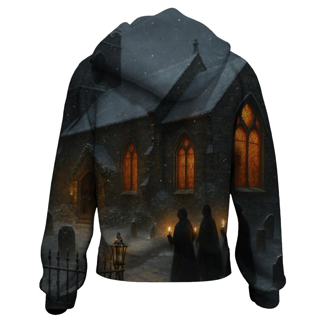 Christmas Eve Churchyard Under Falling Snow zip-up hoodies