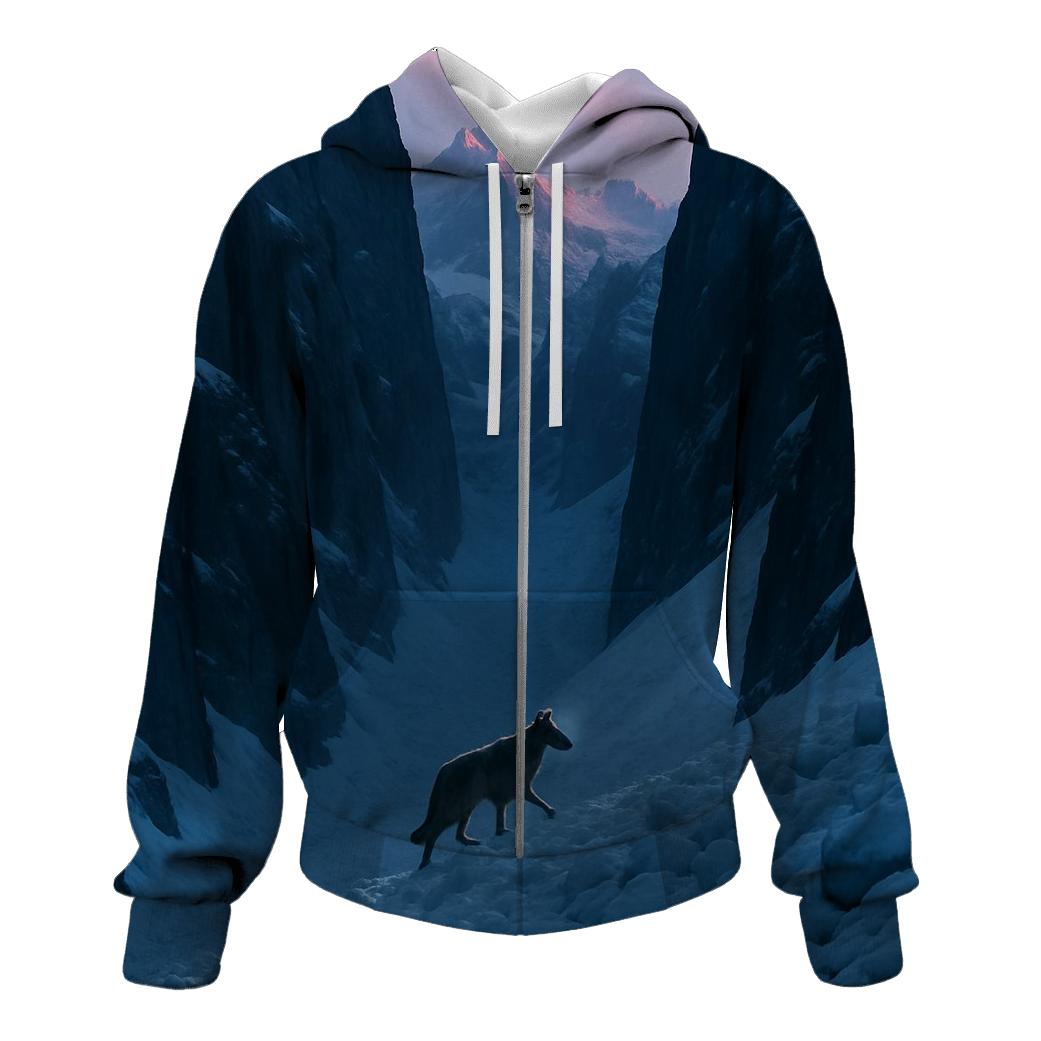Mountain Avalanche Path Wolf graphic hoodies
