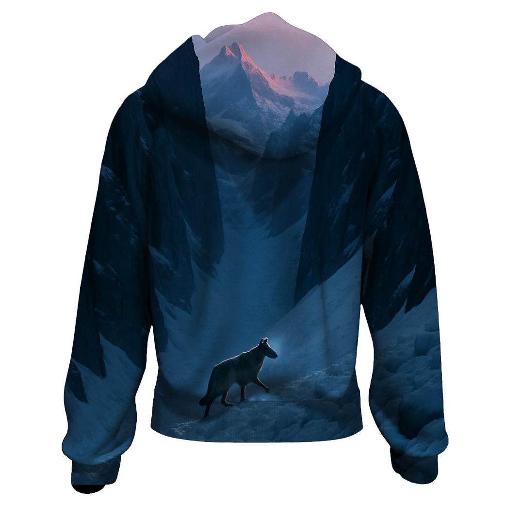 Mountain Avalanche Path Wolf graphic hoodies