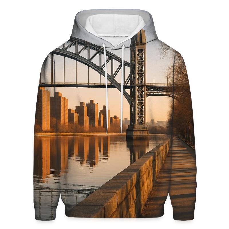 Harlem River Sunset Framing Uptown Towers lightweight hoodies