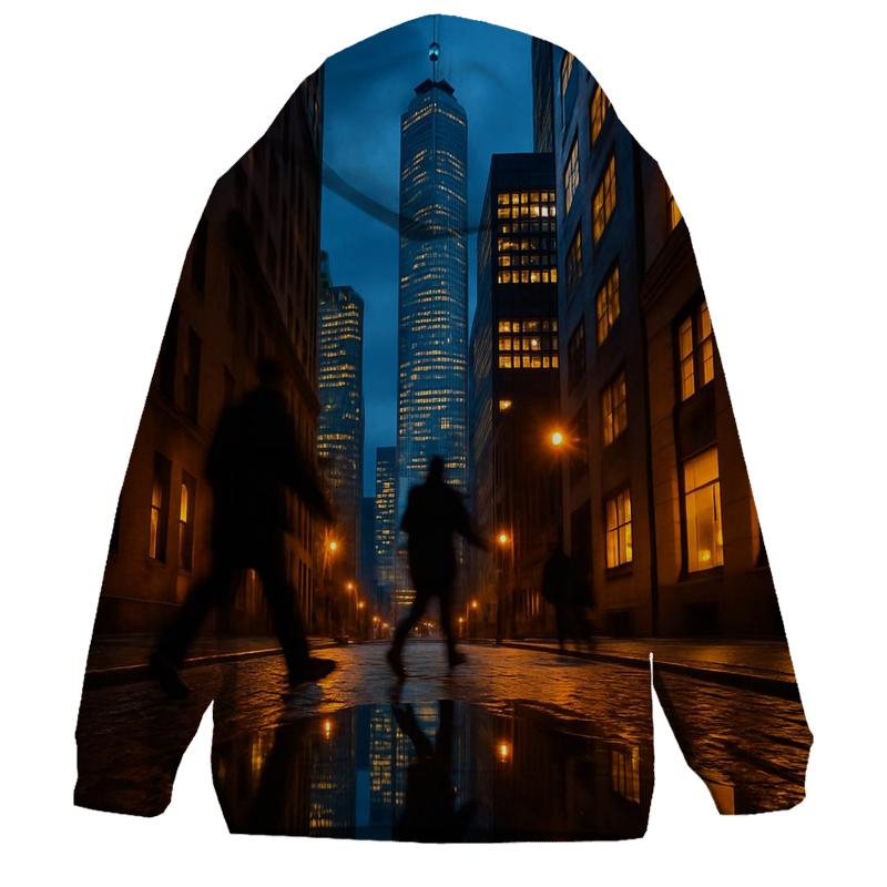Financial District Blue Hour Reflected In Rain Puddles zip-up hoodies