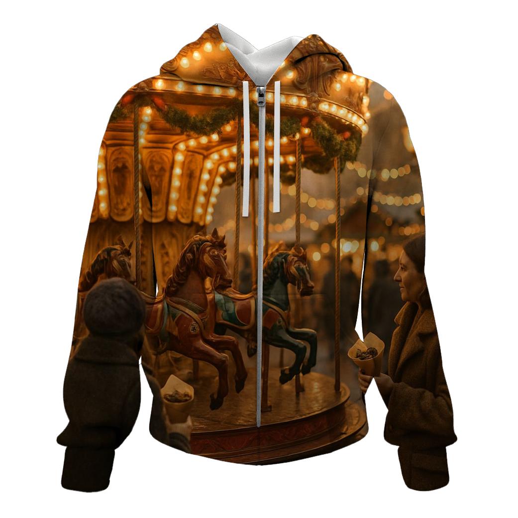 Christmas Market Carousel At Golden Hour zip-up hoodies