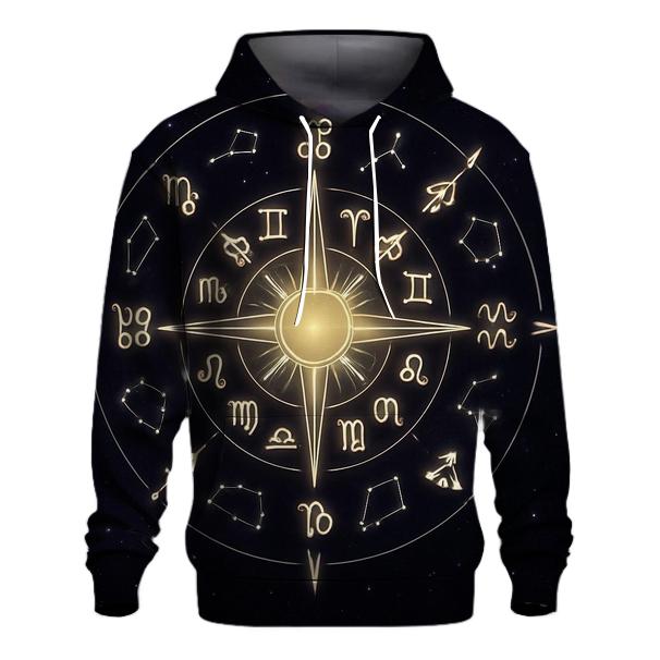 Galactic Zodiac Compass Rose printed hoodies