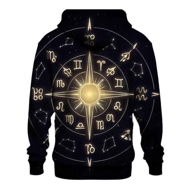 Galactic Zodiac Compass Rose printed hoodies