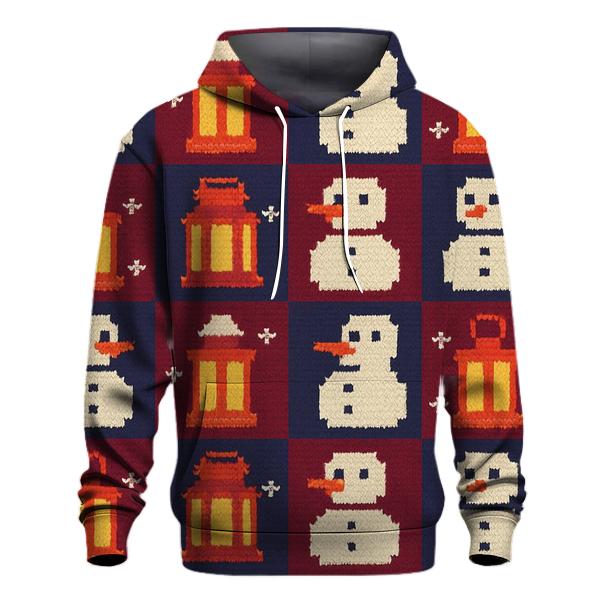 Snowman Lantern Checkerboard Design hoodies fashion