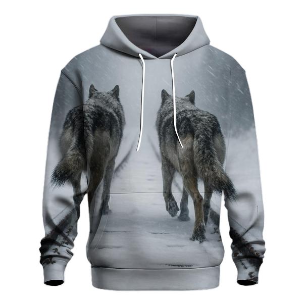 Railway Snowstorm Wolf Pair heavyweight hoodies