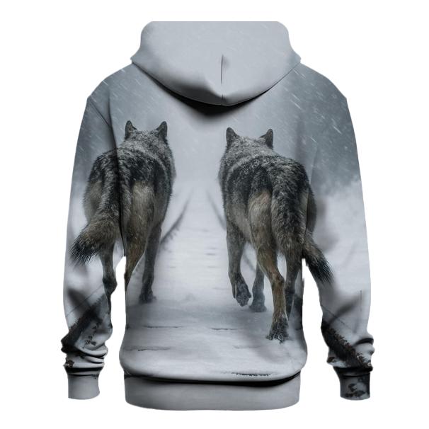Railway Snowstorm Wolf Pair heavyweight hoodies