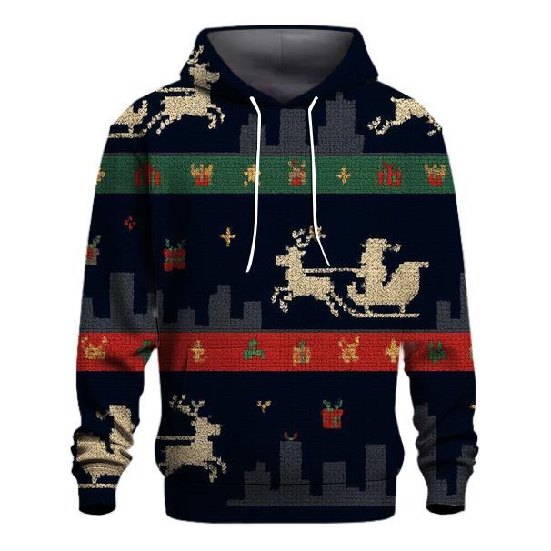 Santa Sleigh Skyline Stripes Design graphic hoodies