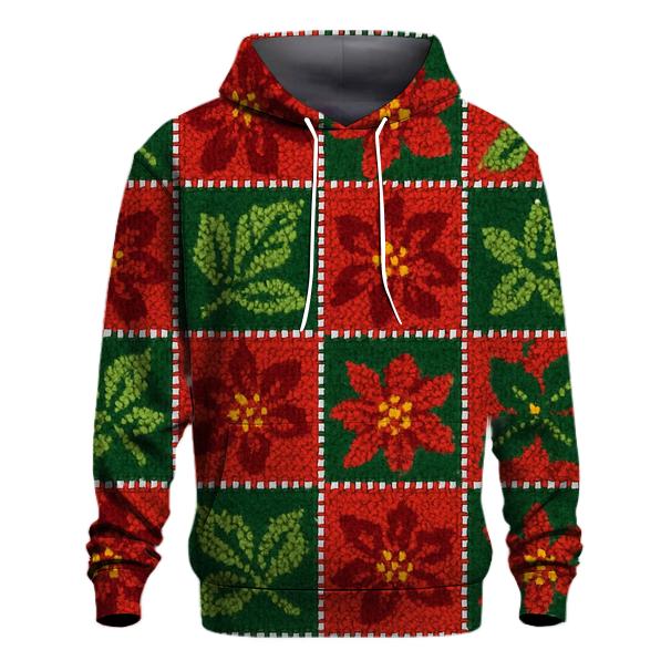 Poinsettia Pixel Patchwork Design printed hoodies