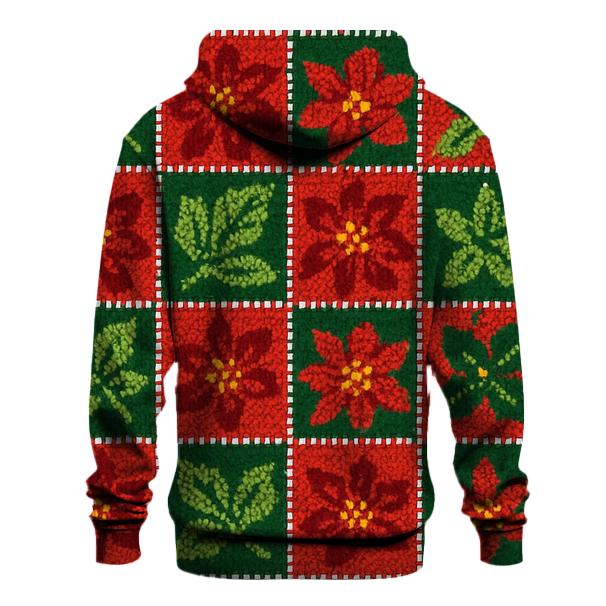 Poinsettia Pixel Patchwork Design printed hoodies