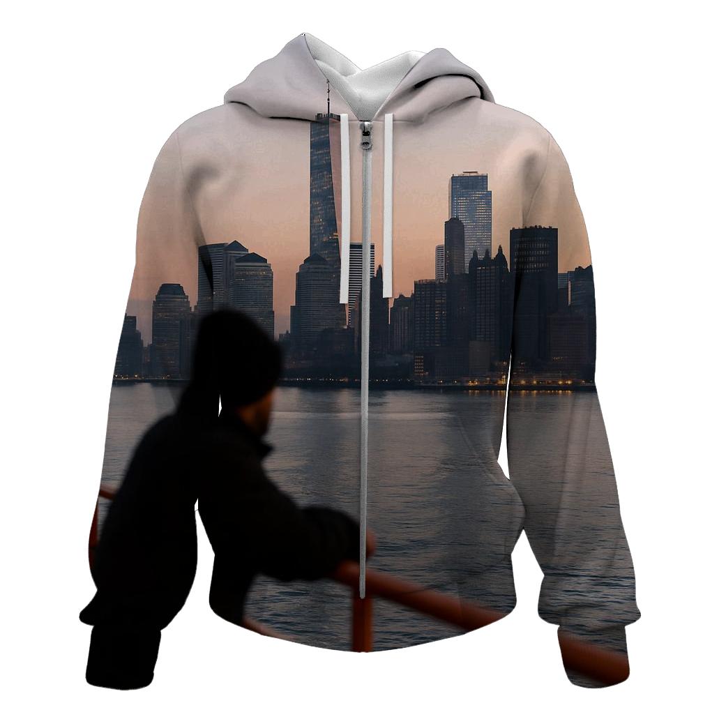 Harbor Ferry Dawn Approach To Lower Manhattan premium hoodies