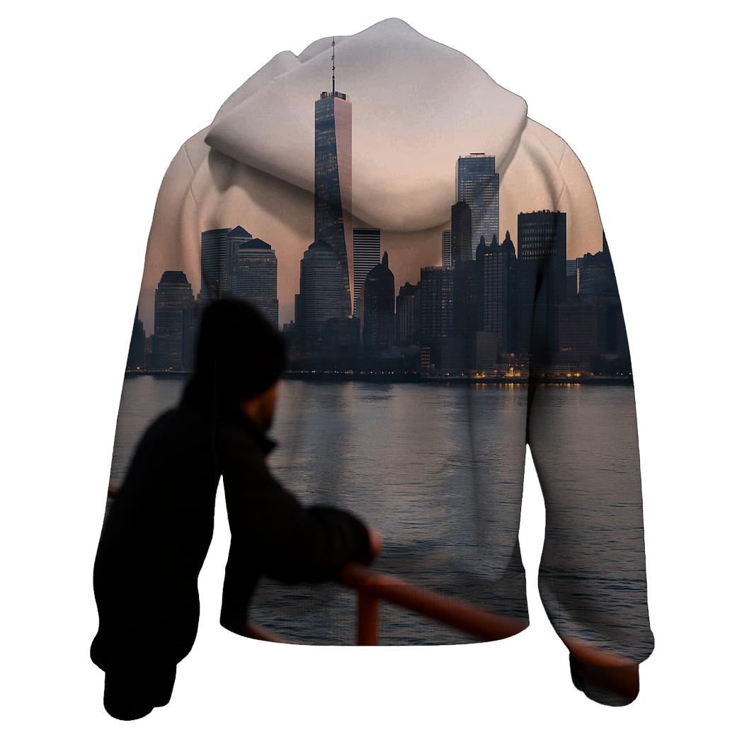 Harbor Ferry Dawn Approach To Lower Manhattan premium hoodies