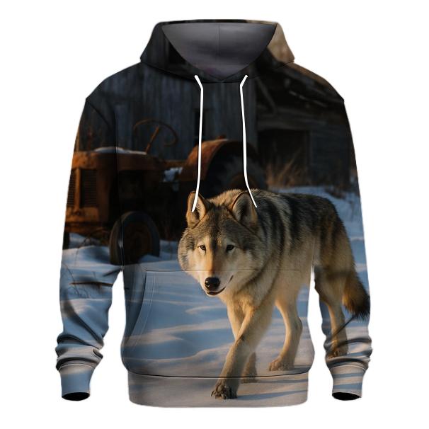 Abandoned Farmyard Winter Wolf embroidered hoodies