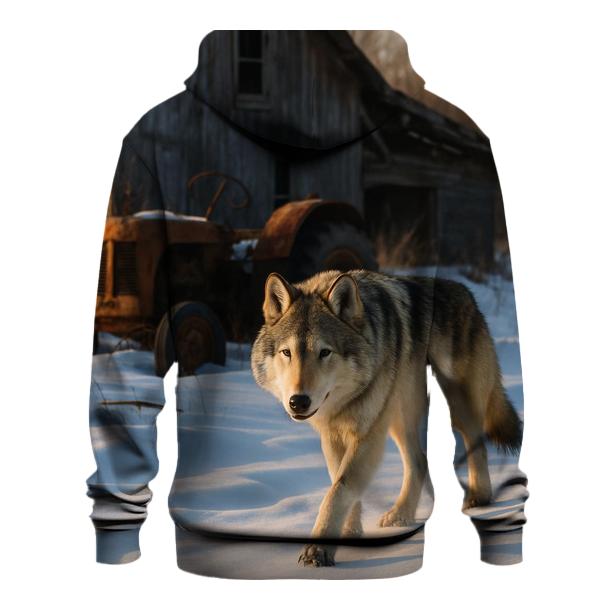 Abandoned Farmyard Winter Wolf embroidered hoodies