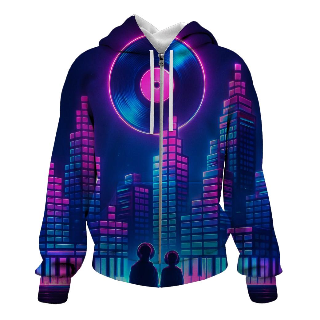 Neon Synth Skyline hoodie trends