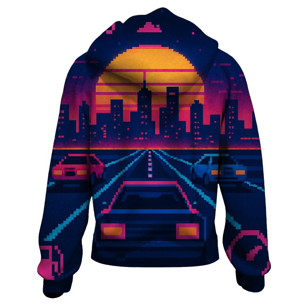 Retro Pixel City Racer embroidered hoodies