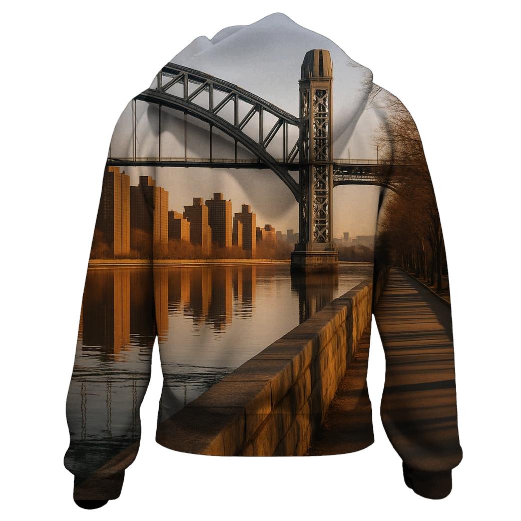 Harlem River Sunset Framing Uptown Towers premium hoodies