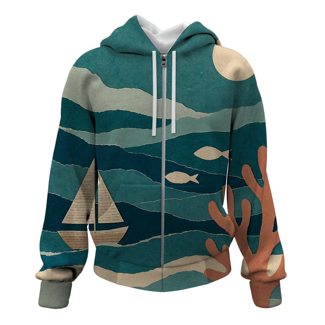 Surreal Paper Ocean Collage custom hoodies