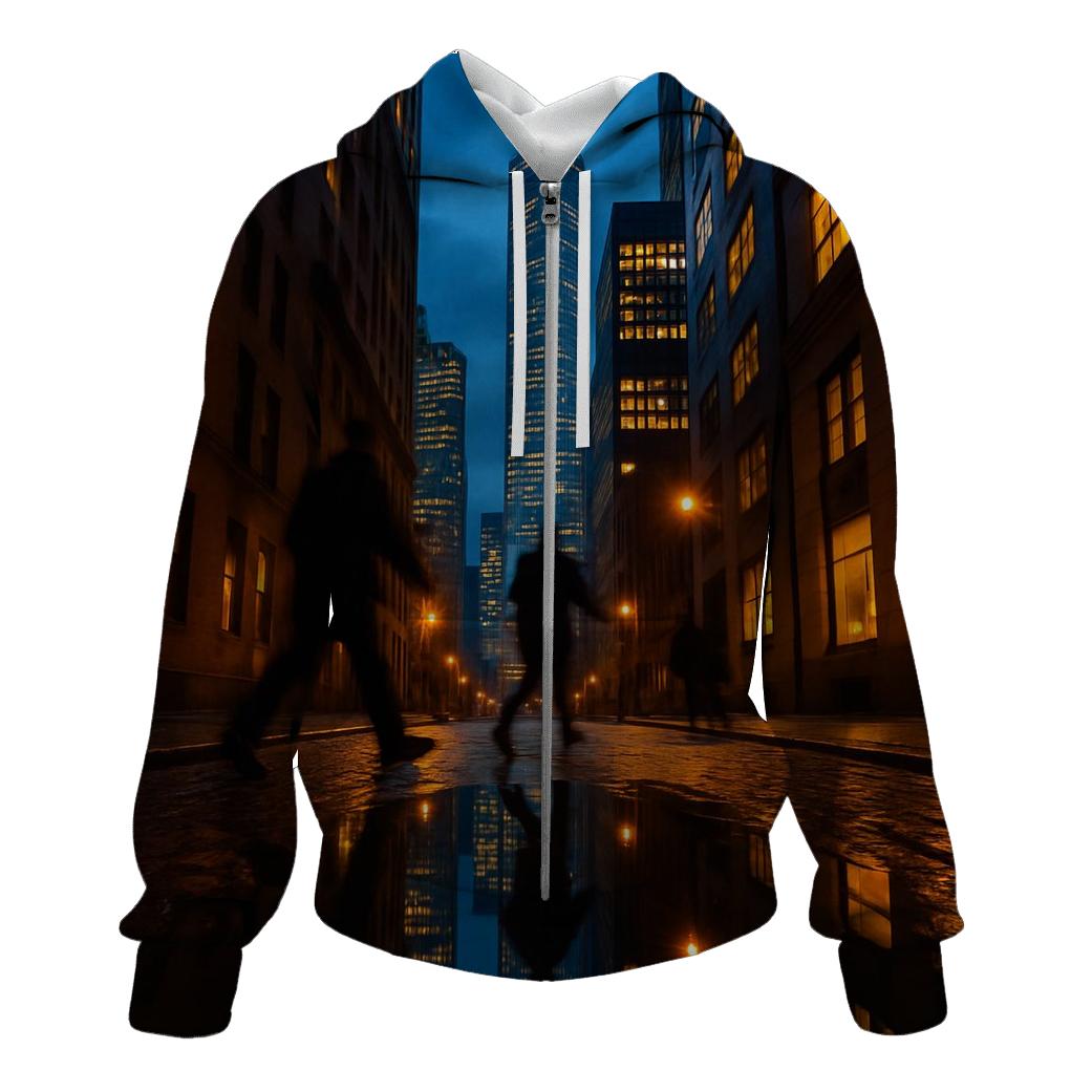 Financial District Blue Hour Reflected In Rain Puddles hoodie styles