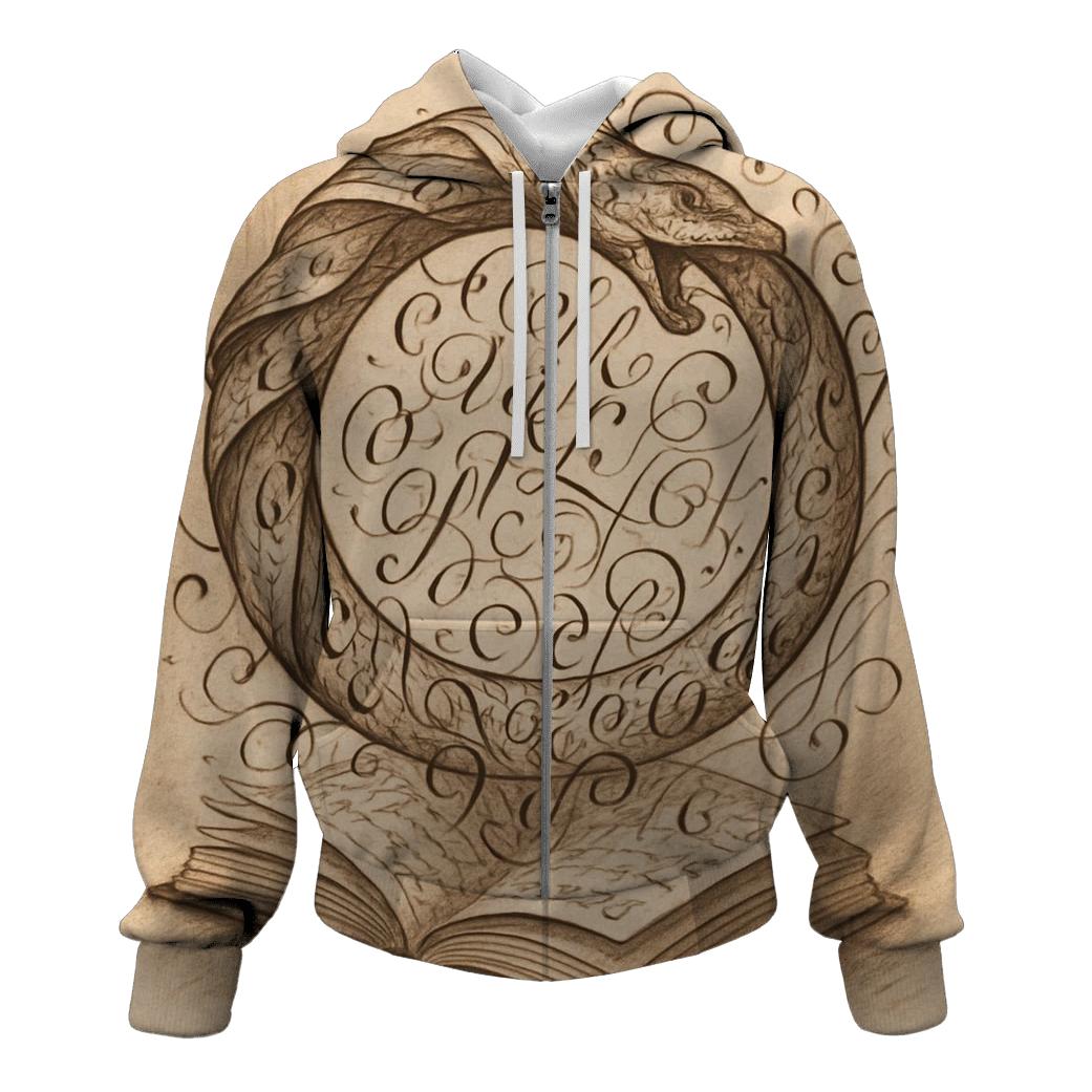 Library Of Endless Pages Ouroboros zip-up hoodies