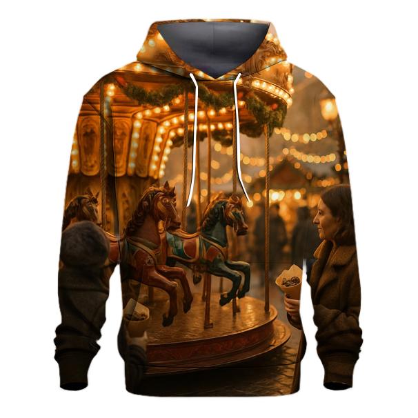 Christmas Market Carousel At Golden Hour embroidered hoodies