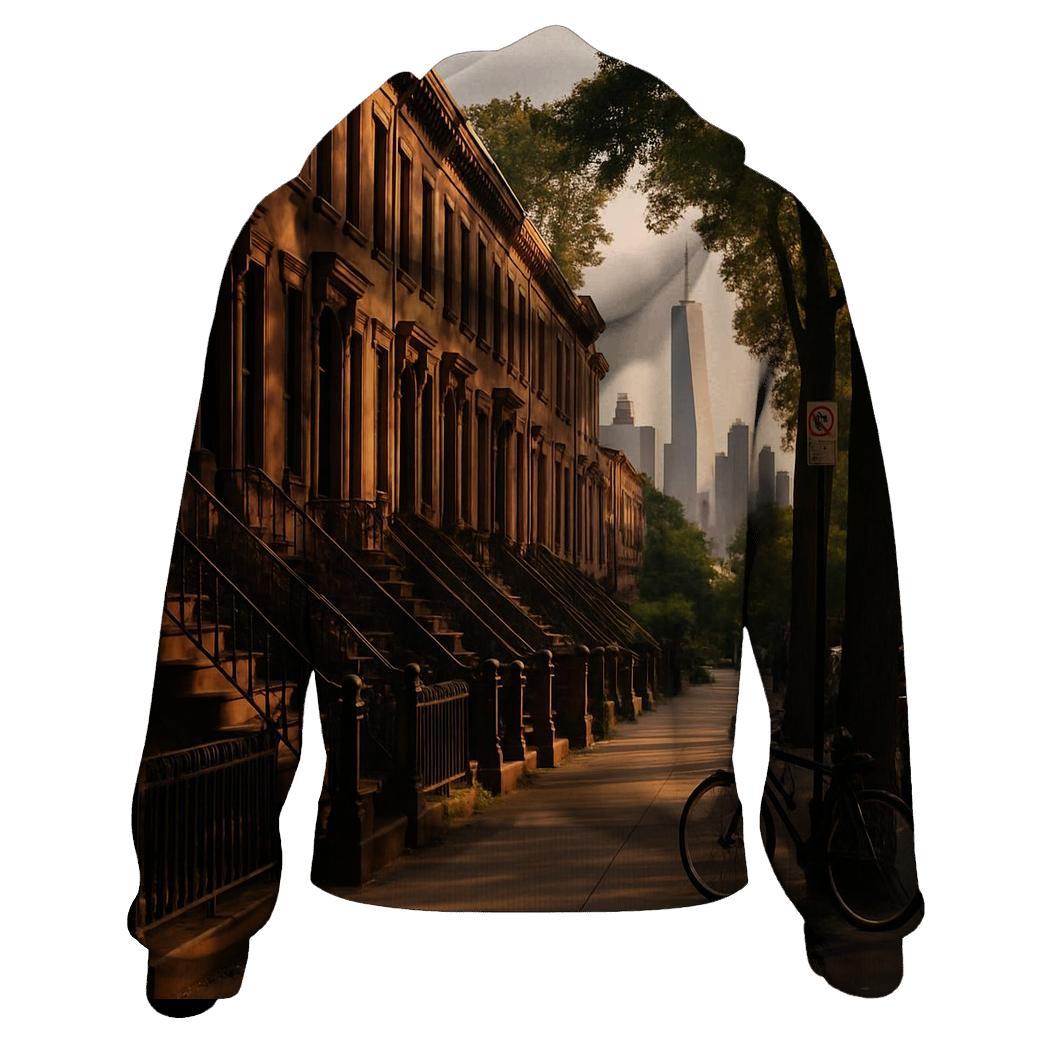Brooklyn Brownstone Block With Distant Skyline Glimpses graphic hoodies