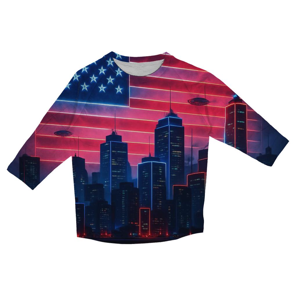 Neon Skyline Stars And Stripes designer 3/4 sleeve blouses