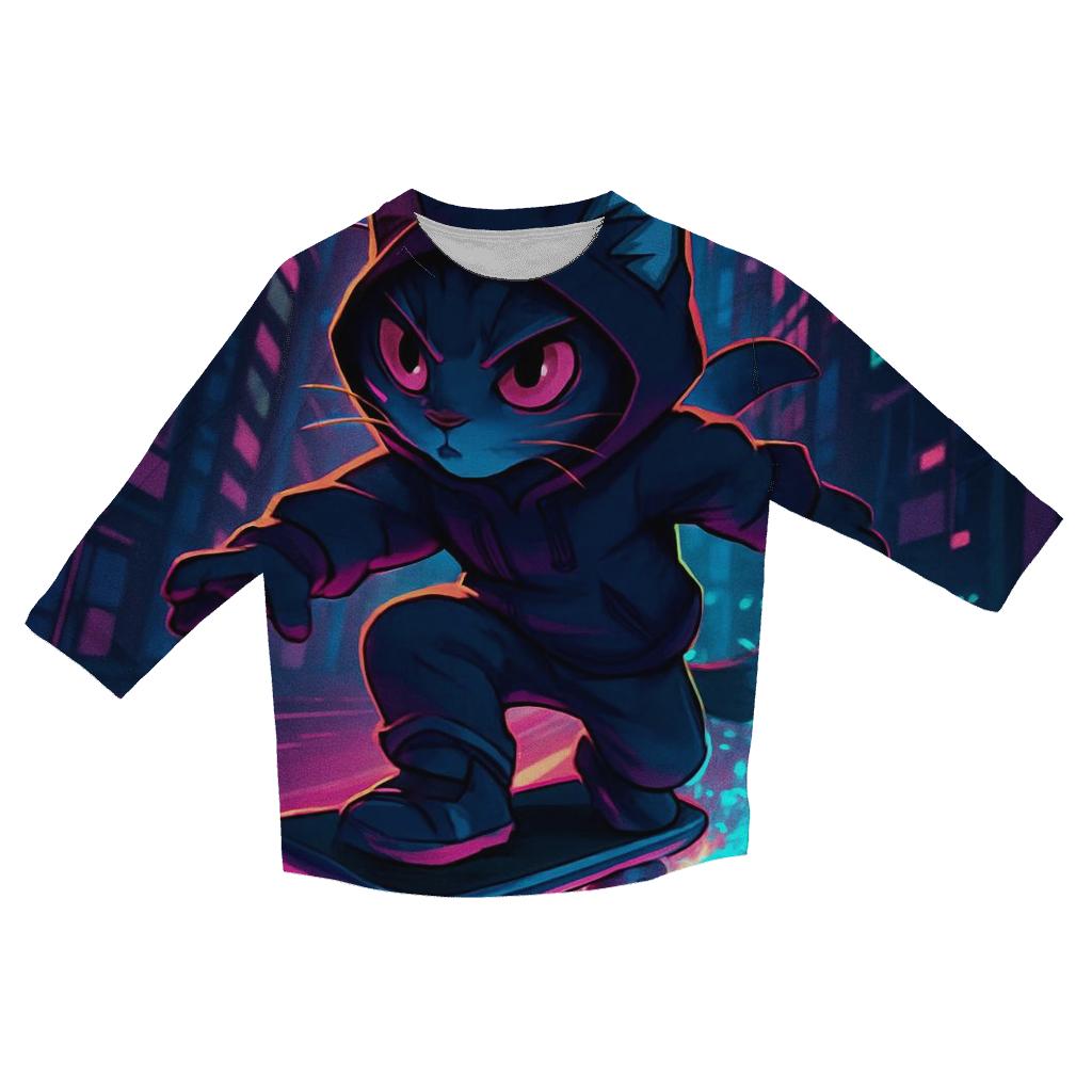 Cyber Skater Neon Cat fashion 3/4 sleeve shirts