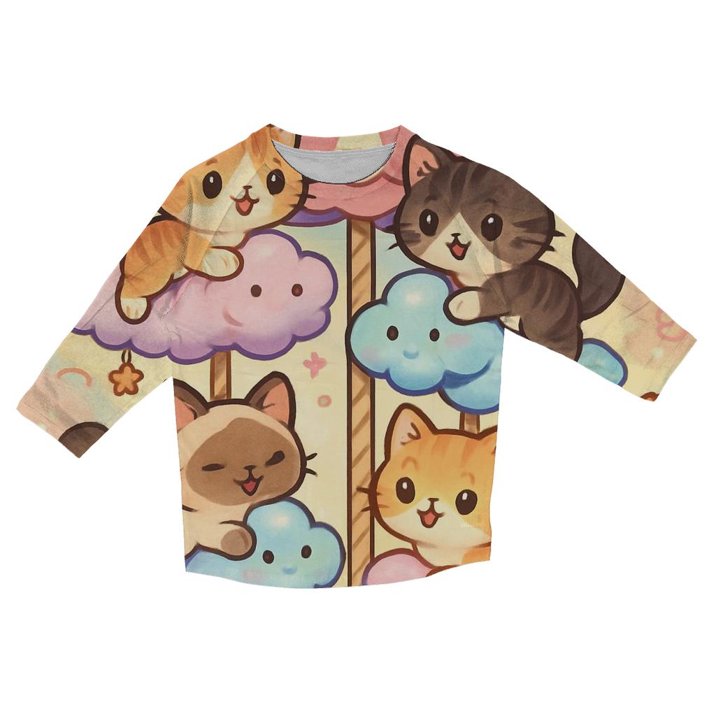 Candy Cloud Carousel Cats trendy 3/4 sleeve tops
