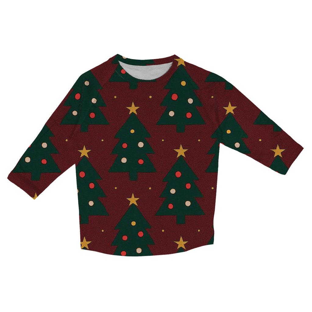 Evergreen Tree Constellation Grid On Burgundy designer 3/4 sleeve blouses