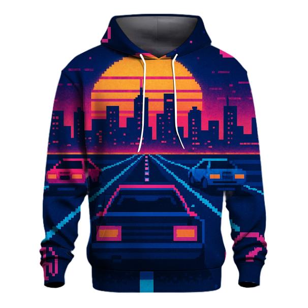 Retro Pixel City Racer lightweight hoodies