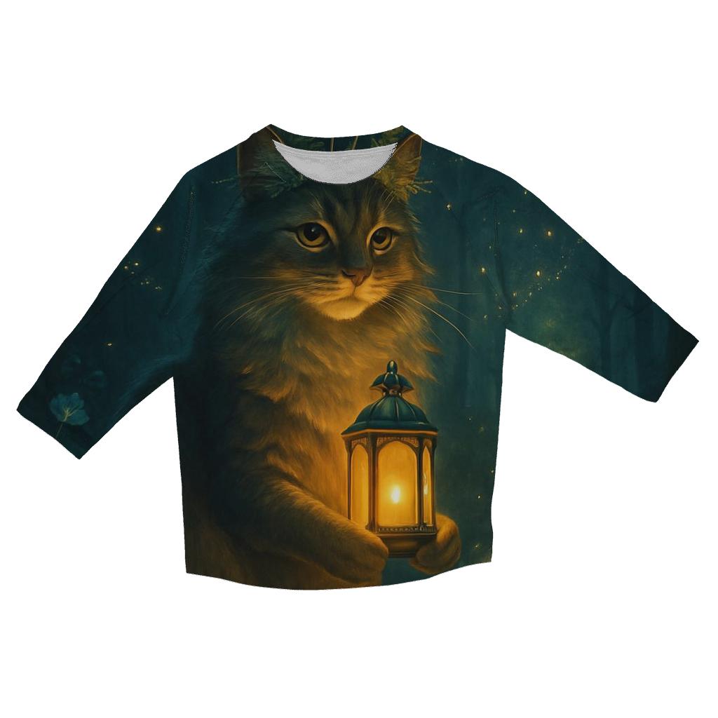 Forest Lantern Guardian Cat stylish quarter sleeve tops