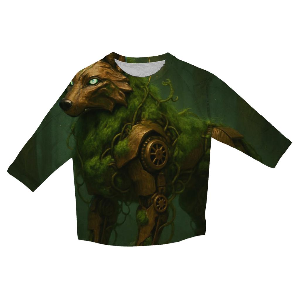 Mechanical Forest Sentinel Wolf printed three quarter sleeve shirts