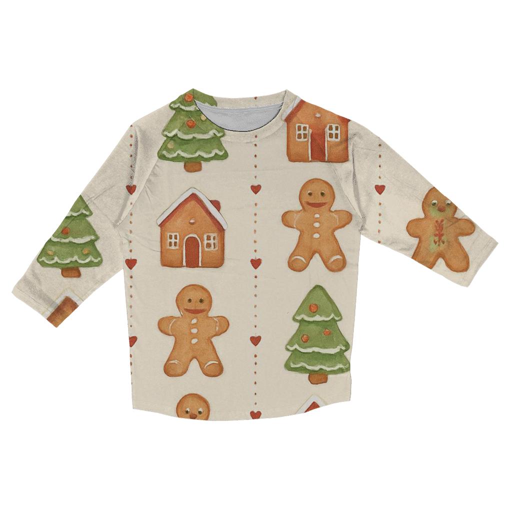 Gingerbread Village Stripe On Cream Canvas stylish quarter sleeve tops