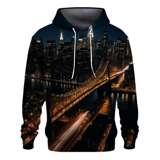 Nighttime Aerial Over Queensboro Bridge And Midtown Grid pullover hoodies