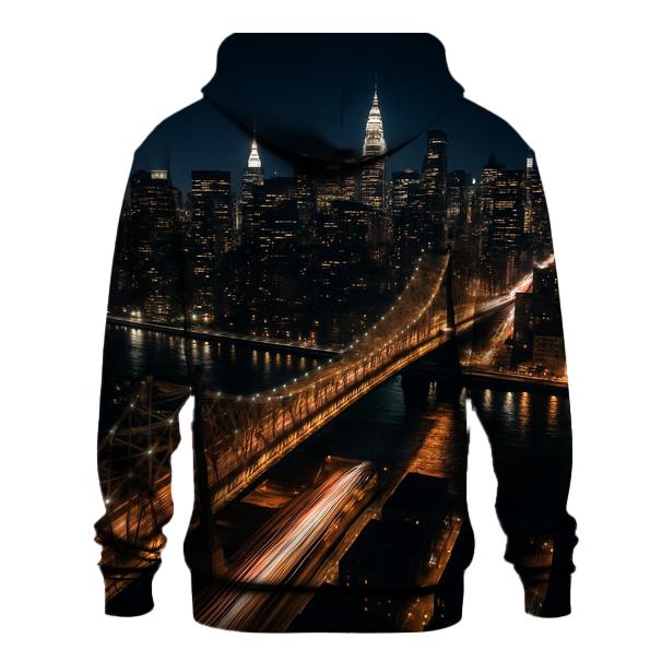 Nighttime Aerial Over Queensboro Bridge And Midtown Grid pullover hoodies